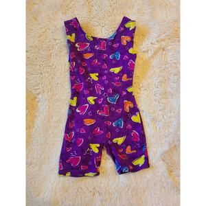 Vintage Jacques Moret Youth Girls Size XS 4-5 Unitard Dance Retro Hearts Print